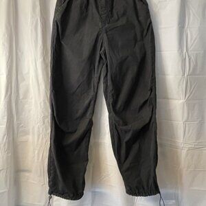Women's Black Cotton Wide Leg Parachute Toggled Drawstring Pants